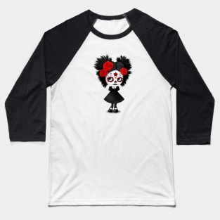 Shy Big Eyes Day of the Dead Girl with Red Roses Baseball T-Shirt